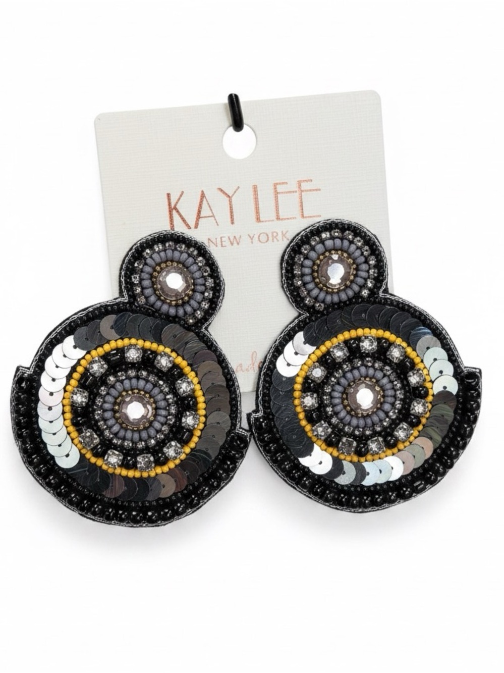 Kaylee Black & Gold Beaded Disc Drop Earrings